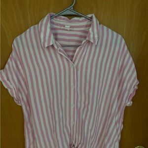 beachlunchlounge Pink and White Vertical Stripe Button-Down Top